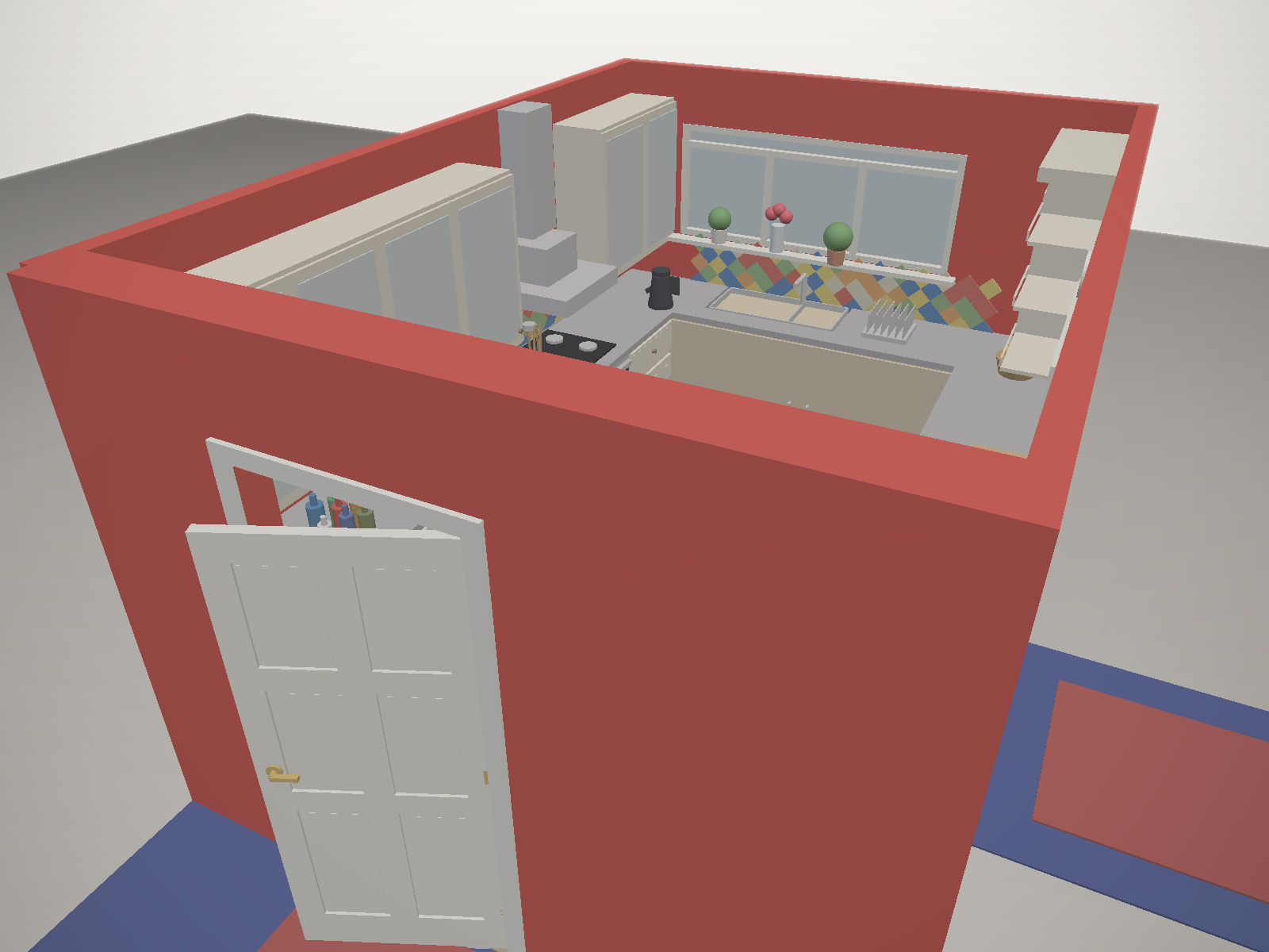 Interior view of the parametric Red Wall Kitchen model